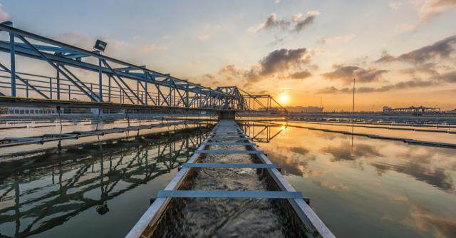 Wastewater treatment plant at sunset